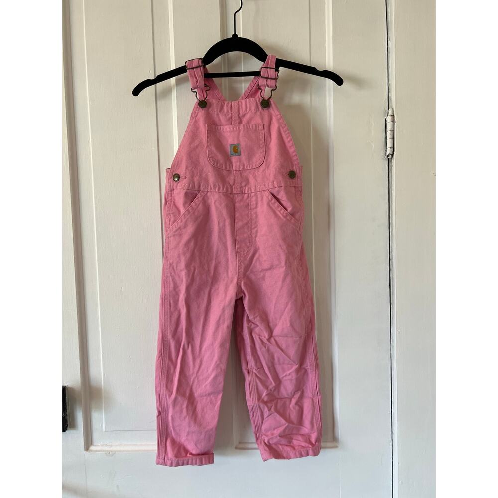 Carhartt Girls' Loose Fit Canvas Bib Overall 3T pink lemonade